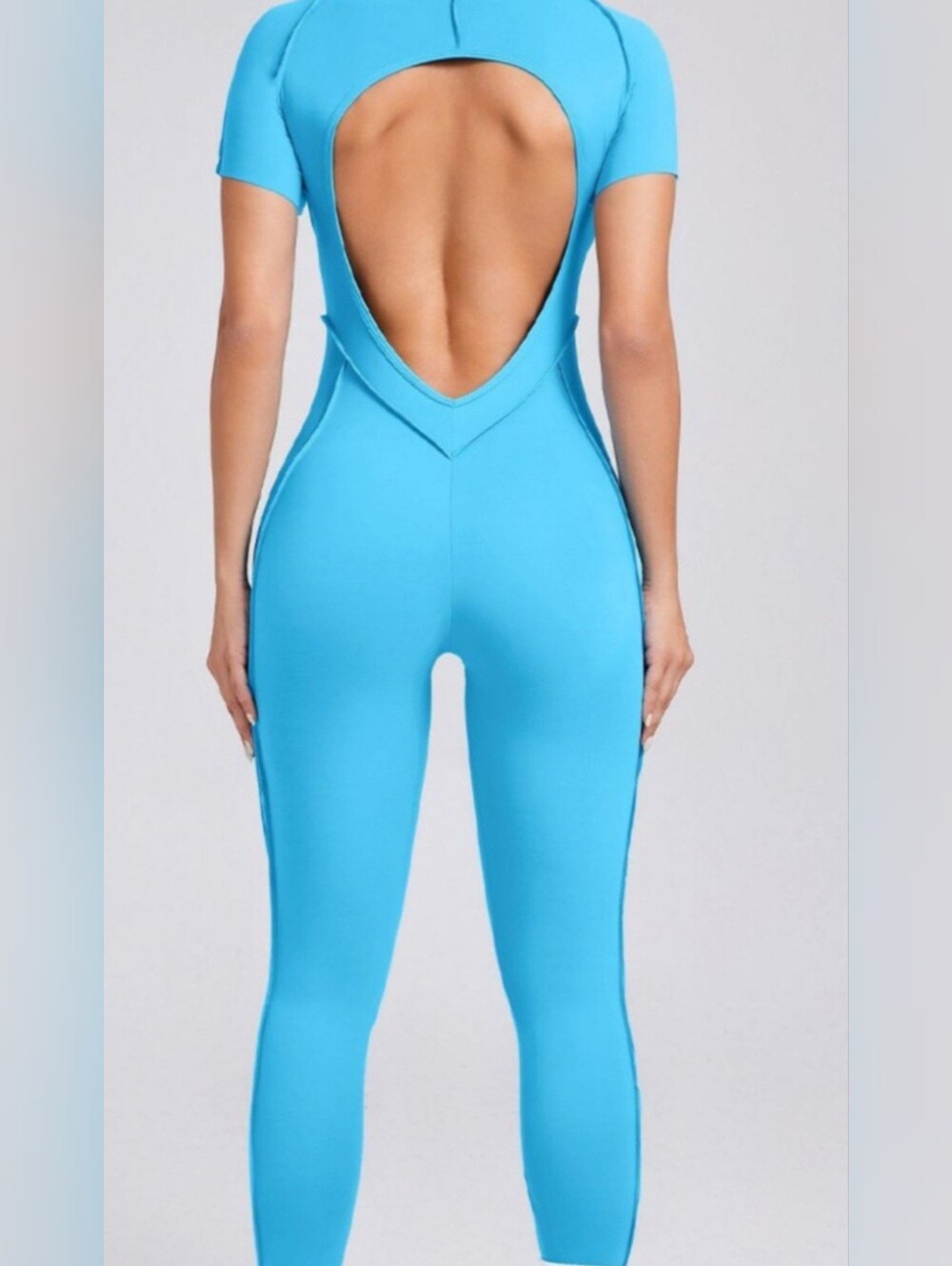 Open-Back Slim Jumpsuit in Bright Turquoise Blue